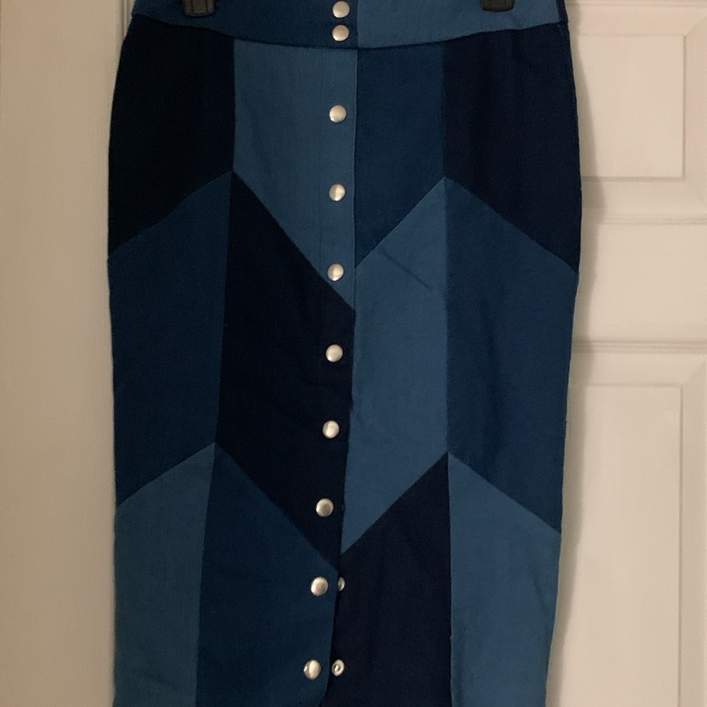 Blue Patchwork Denim Skirt